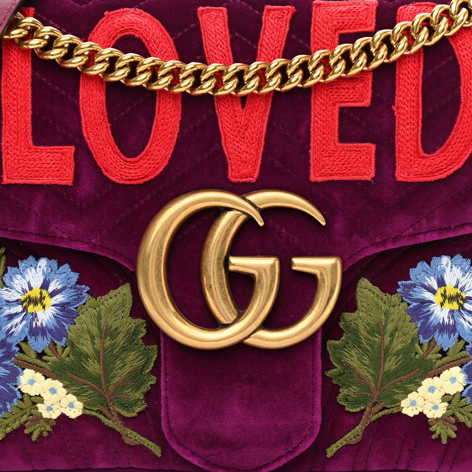 Gucci Velvet Matelasse Loved Embroidered Medium GG Marmont Shoulder Bag Fuchsia Violet Cyclamen 8 of 12