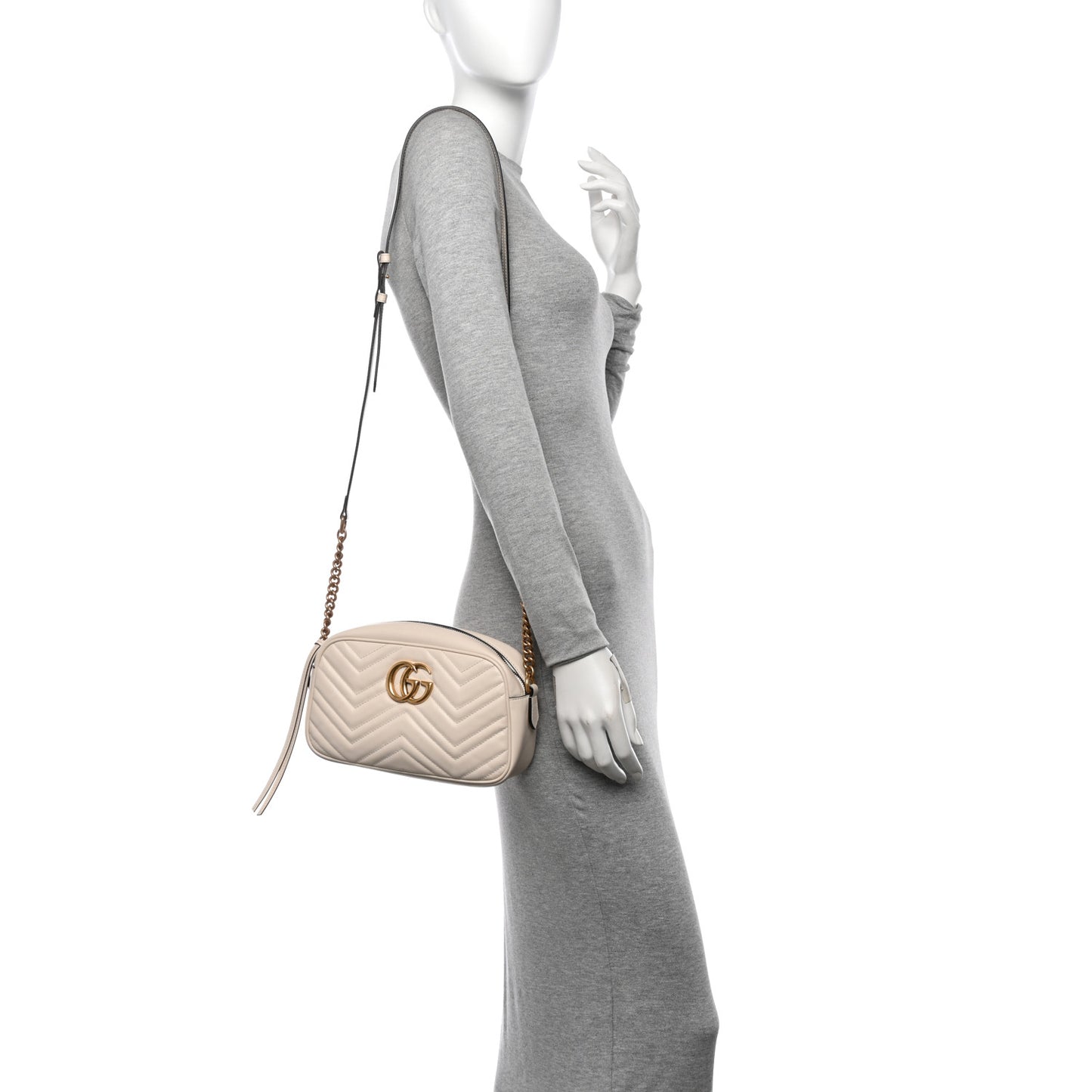 Calfskin Matelasse Small GG Marmont Chain Shoulder Bag White