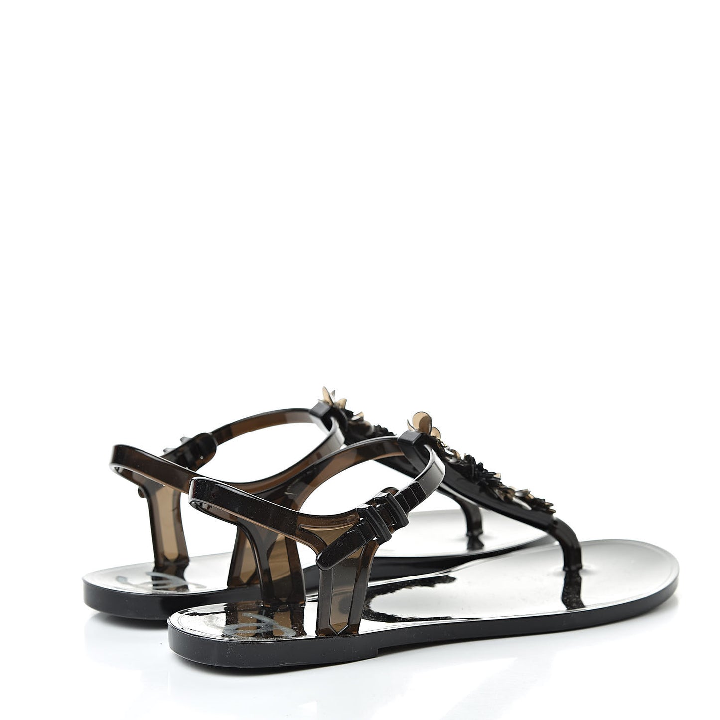 Jelly Camellia Thong Sandals 38 Black