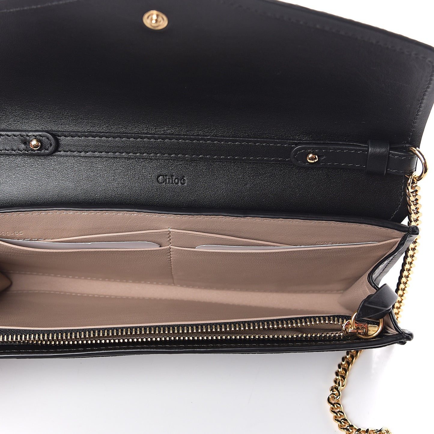Shiny Grained Calfskin Aby Wallet on Chain Black