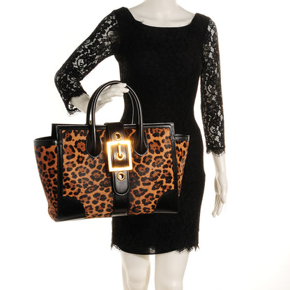 Gucci Pony Hair Jaguar Print Medium Lady Buckle Top Handle Bag Black 2 of 9