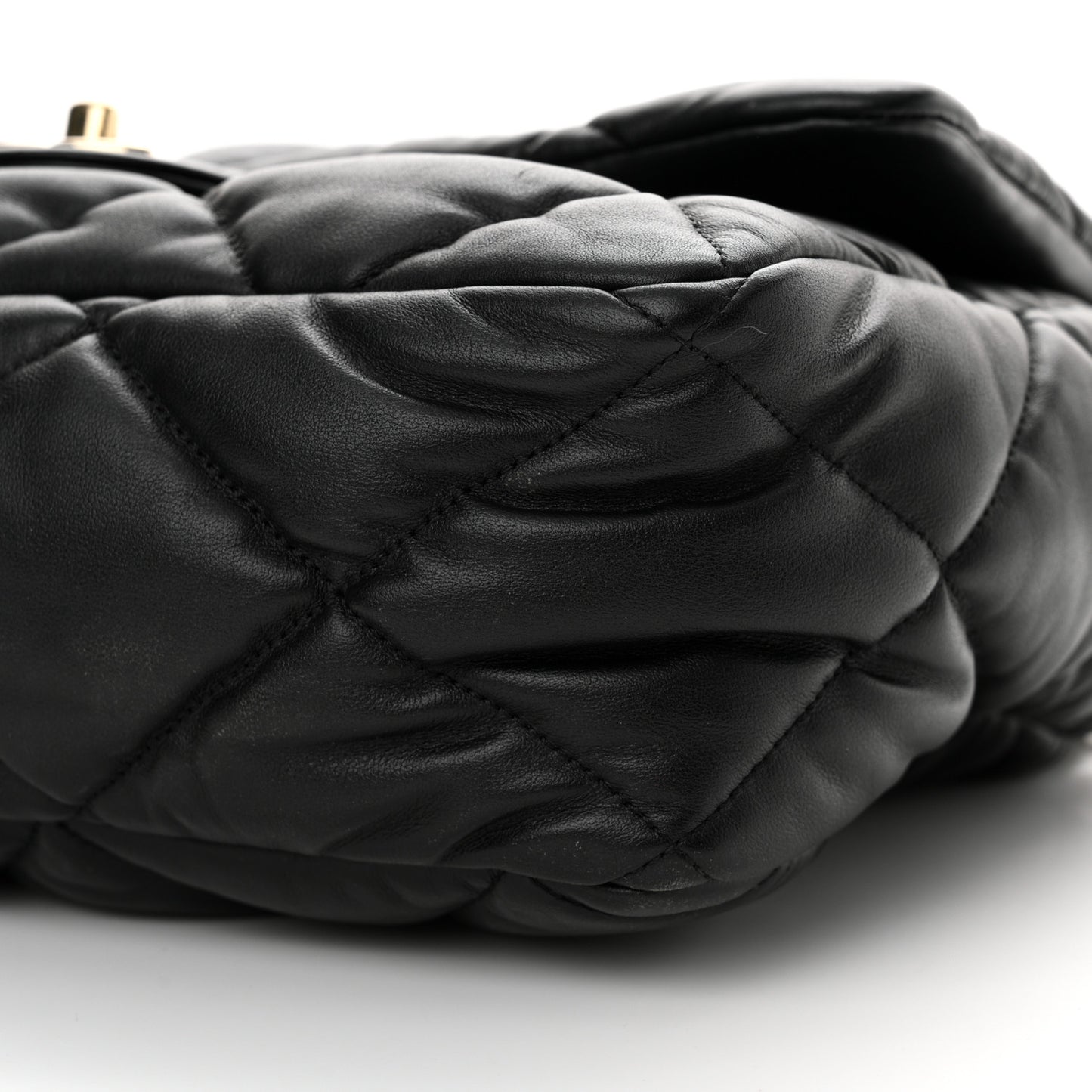 Calfskin Quilted Large Bubbly Flap Black