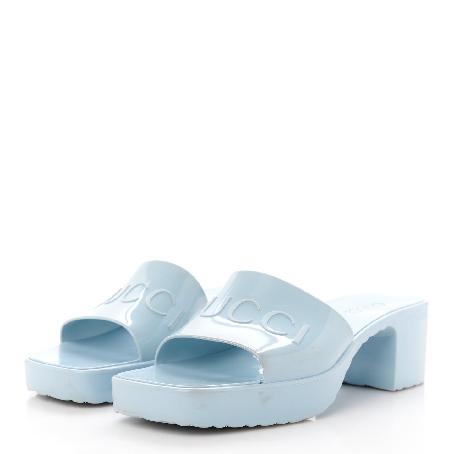 Rubber Gucci Logo Womens Platform 20/60mm Slide Sandals 37 Porcelain Light Blue