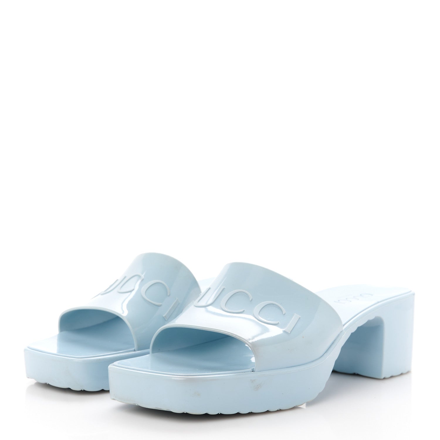 Gucci Rubber Gucci Logo Womens Platform 20/60mm Slide Sandals 37 Porcelain Light Blue 3 of 9
