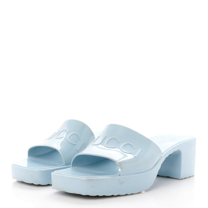 Gucci Rubber Gucci Logo Womens Platform 20/60mm Slide Sandals 37 Porcelain Light Blue 3 of 9