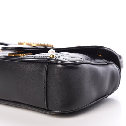 Gucci Calfskin Matelasse Studded Mini Pearly GG Marmont Shoulder Bag Black 6 of 8