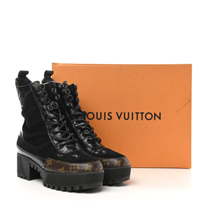 Louis Vuitton Suede Calfskin Monogram Laureate Platform Desert Boots 38 Black 9 of 9