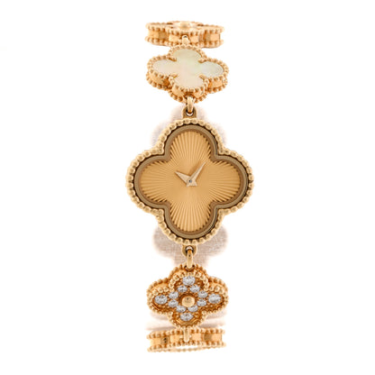Van Cleef & Arpels 18K Yellow Gold Diamond Mother of Pearl 23mm Alhambra Guilloche Quartz Watch 1 of 5