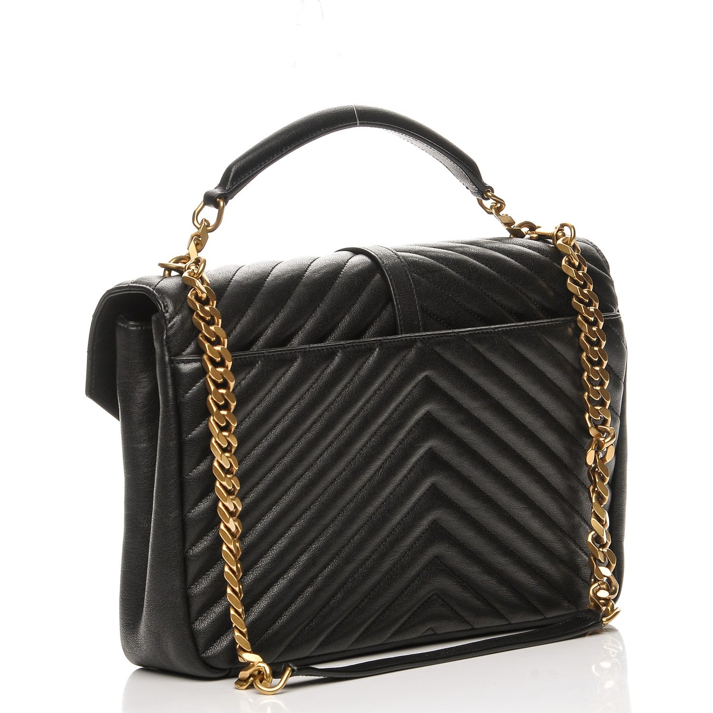 Sheepskin Matelasse Chevron Monogram Large College Satchel Black