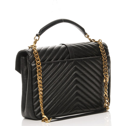 Saint Laurent Sheepskin Matelasse Chevron Monogram Large College Satchel Black 3 of 8