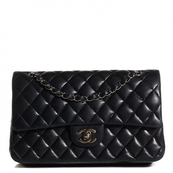 Lambskin Quilted Medium Double Flap Black