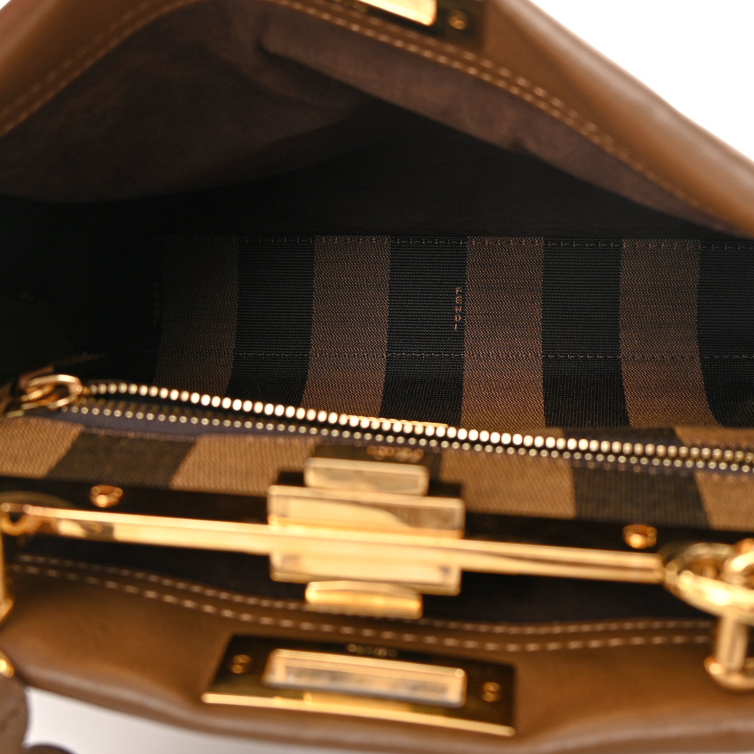 Fendi Vitello Seta Fabric Jacquard Pequin Medium Peekaboo Iconic Satchel Foresta Tobacco 5 of 15