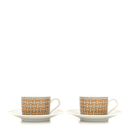 Hermes Porcelain 24 Gold Mosaique Teapot Cup Set Gold 8 of 18