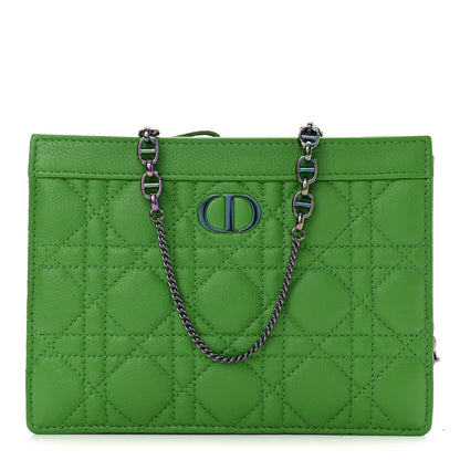 Christian Dior Calfskin Cannage Caro Zipped Pouch With Chain Bright Green 1 of 9