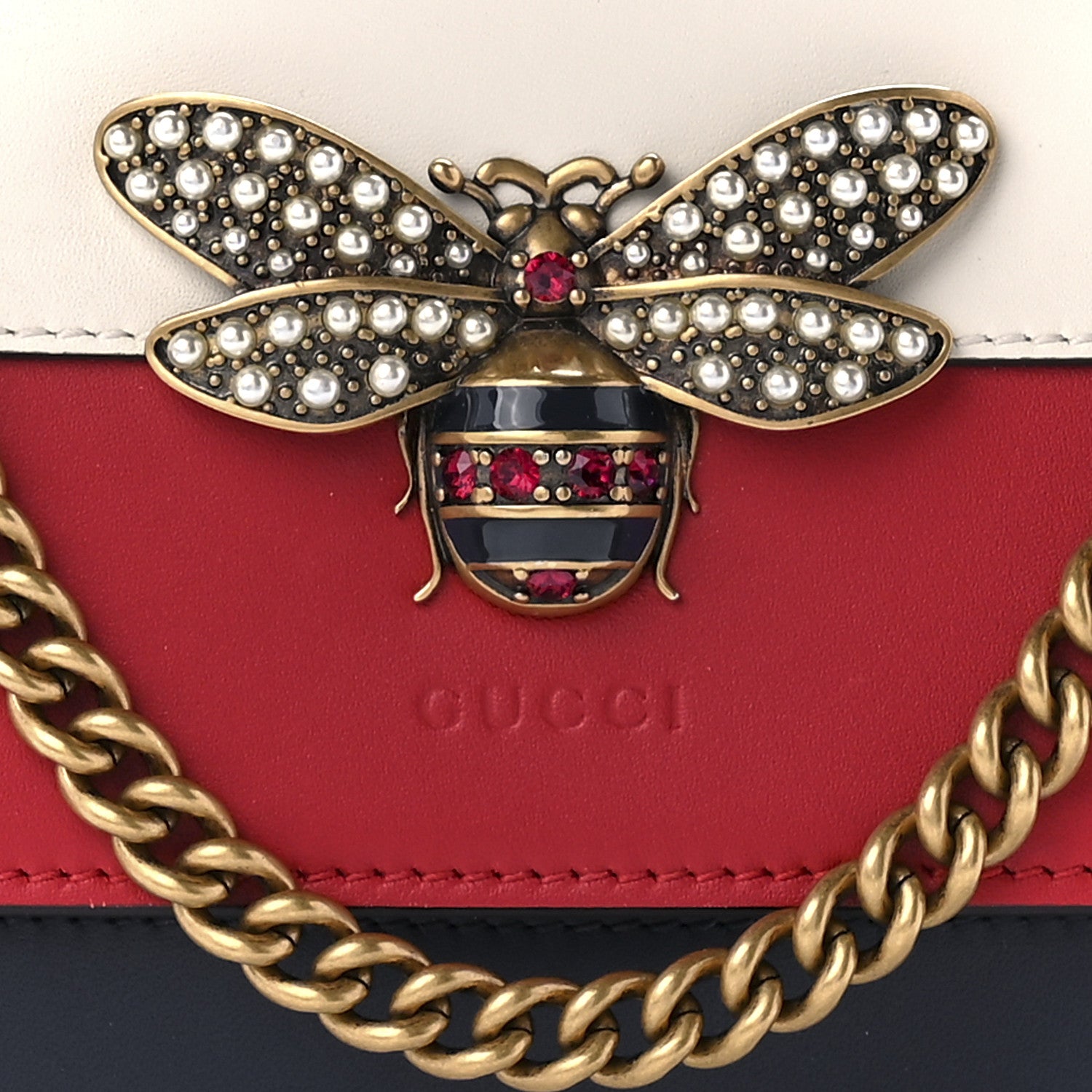 Gucci Calfskin Queen Margaret Chain Wallet Blue Agata Hibiscus Red Mystic White 7 of 11
