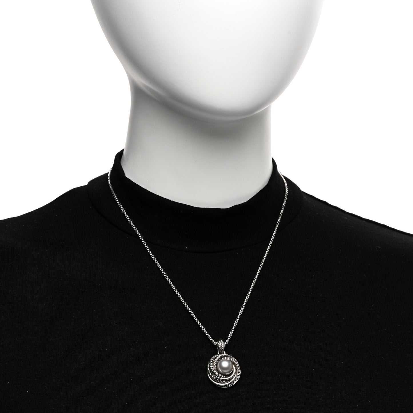 Sterling Silver Diamond Silver Pearl 10mm Crossover Pendant Necklace