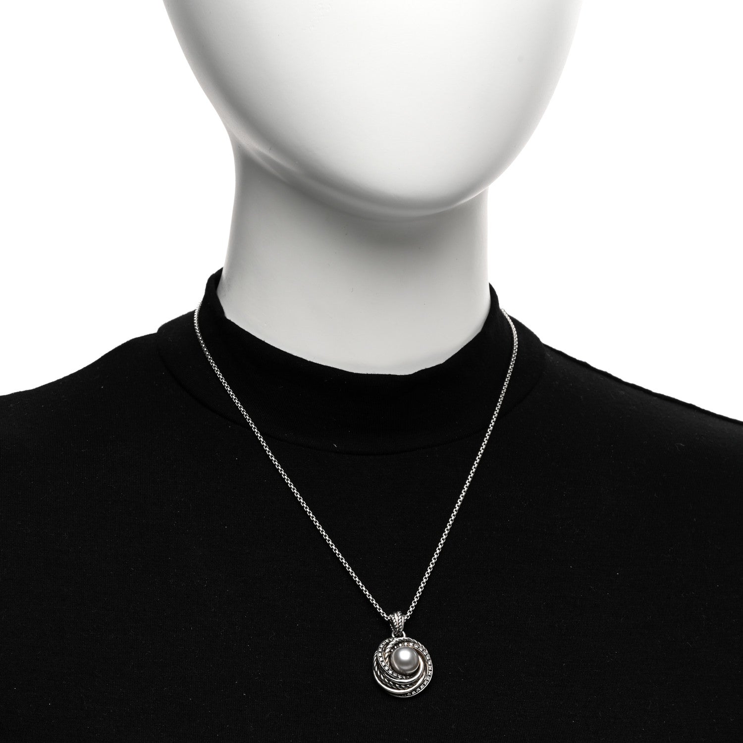 David Yurman Sterling Silver Diamond Silver Pearl 10mm Crossover Pendant Necklace 2 of 4