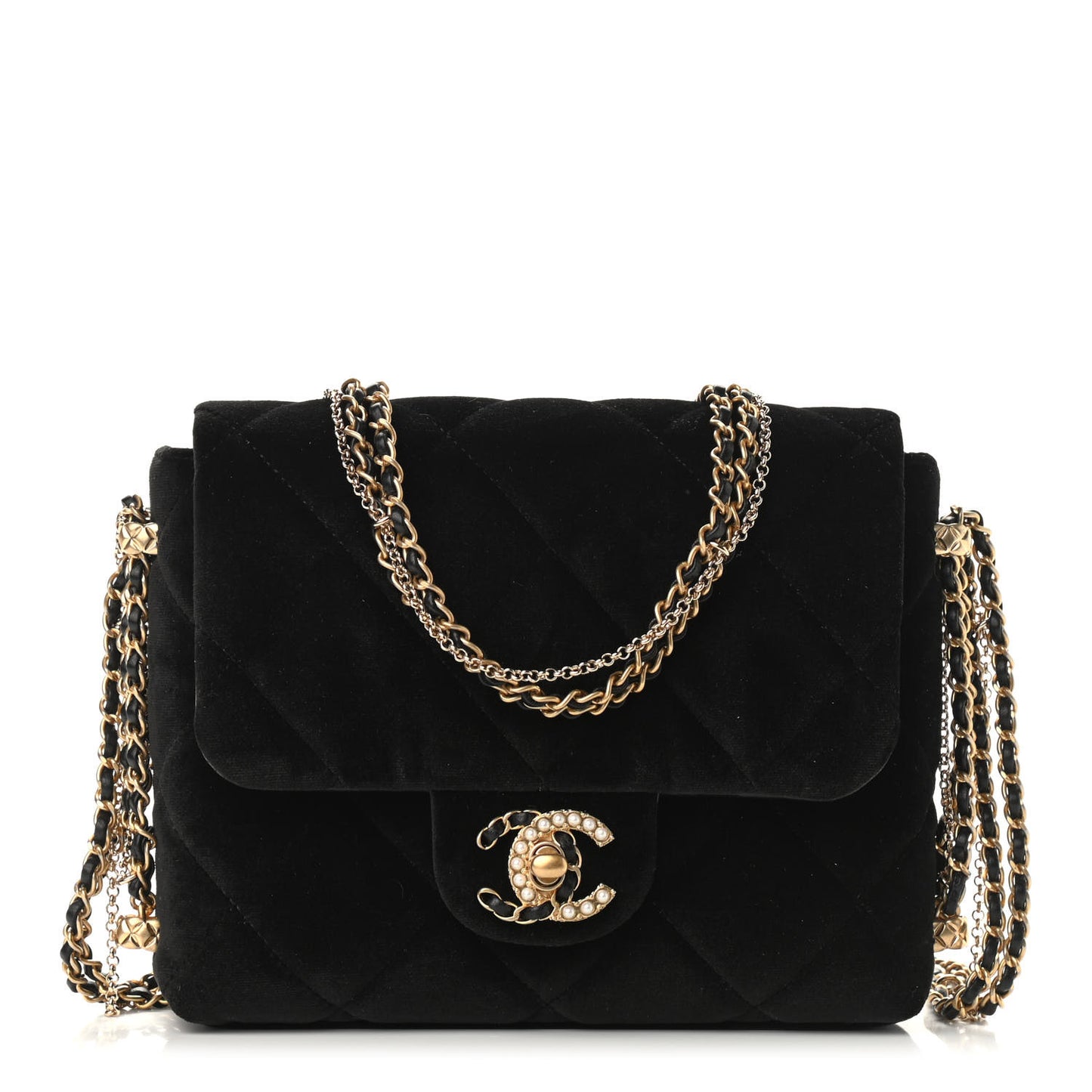 Velvet Quilted Crush On Chains Flap Bag Black