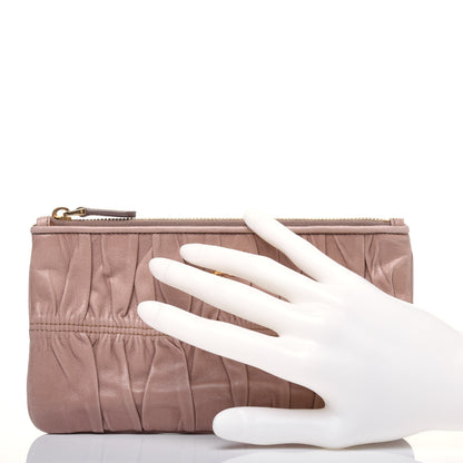 Prada Nappa Gaufre Ruched Pouch Cammeo 2 of 12