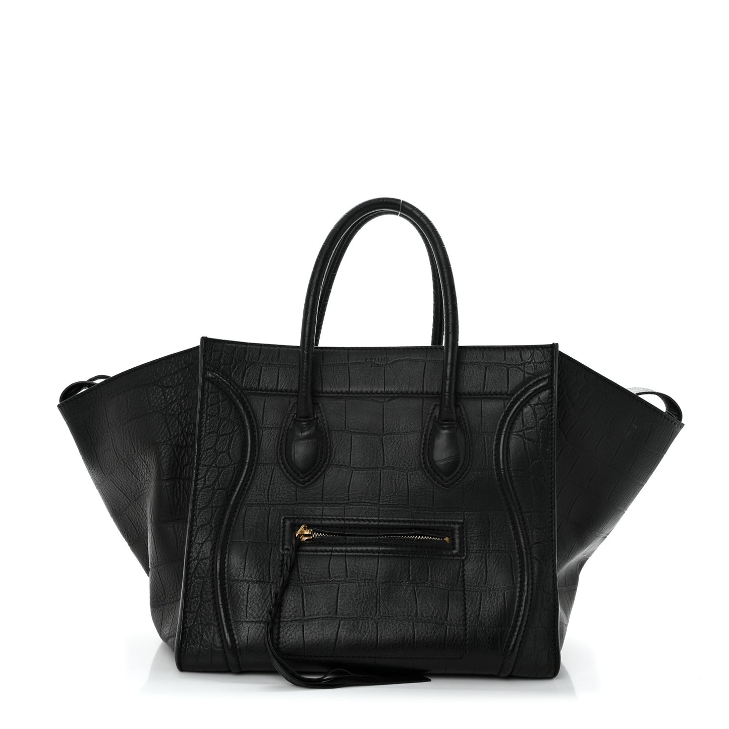 Calfskin Crocodile Embossed Medium Phantom Luggage Black