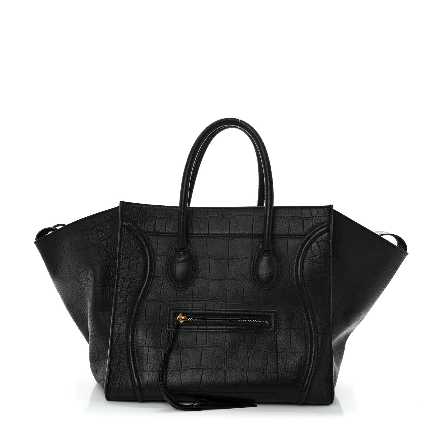 Celine Calfskin Crocodile Embossed Medium Phantom Luggage Black 1 of 14