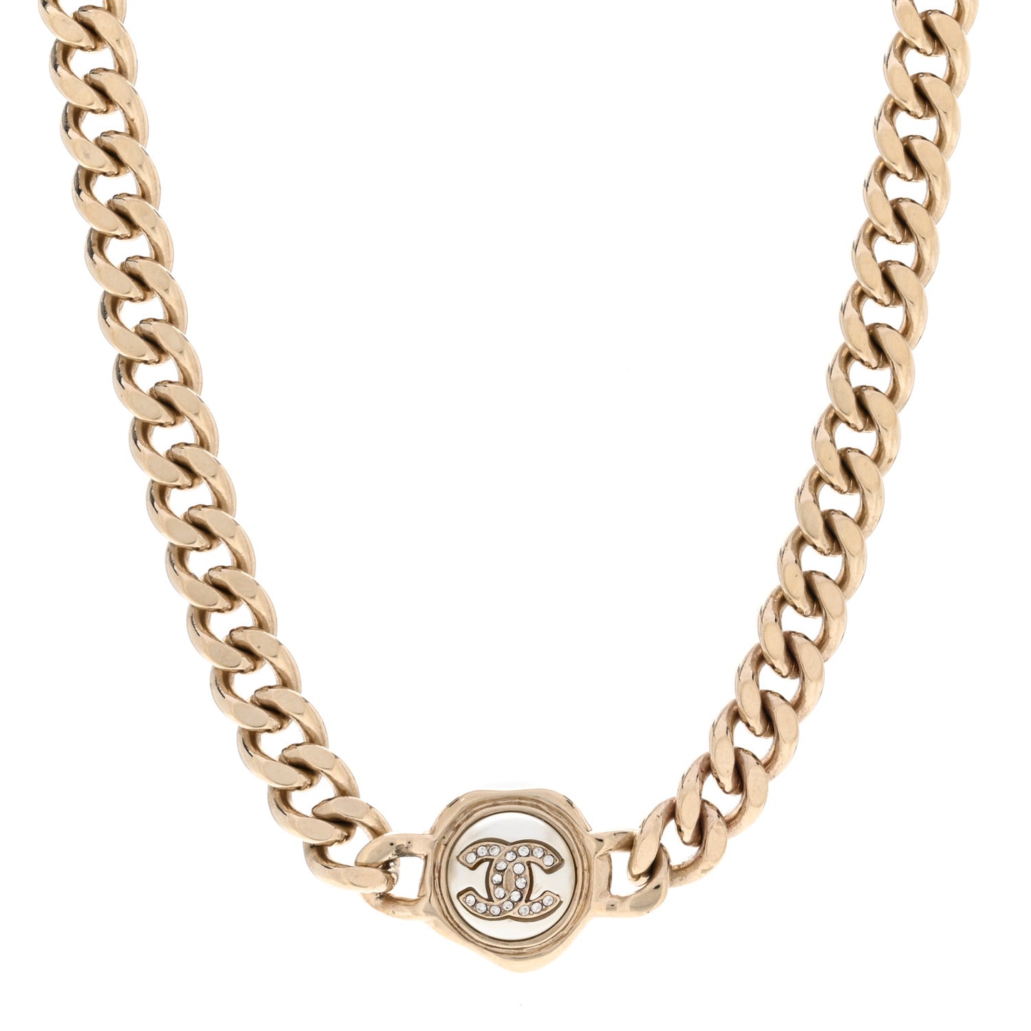 Pearl Crystal CC Chain Choker Necklace Gold