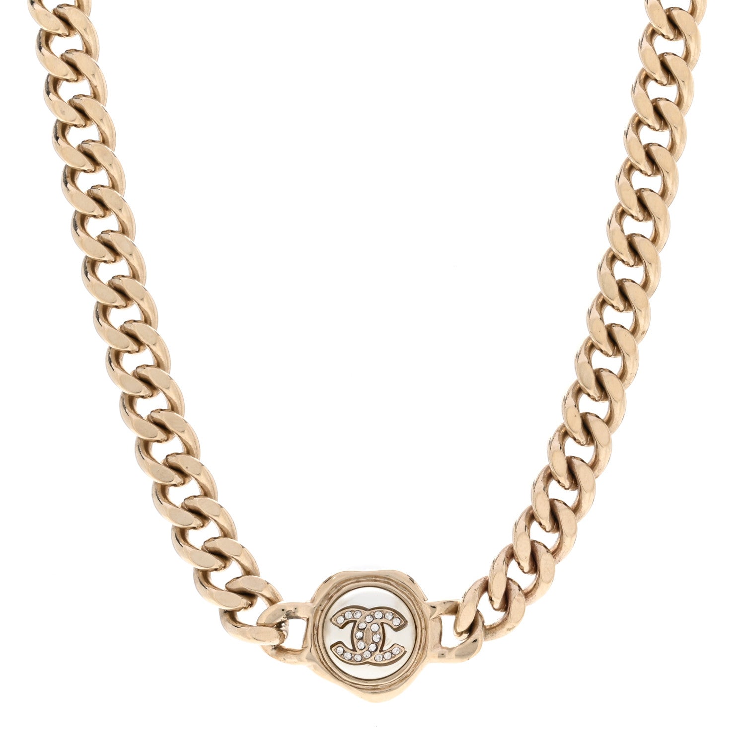 Chanel Pearl Crystal CC Chain Choker Necklace Gold 1 of 4