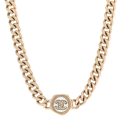 Chanel Pearl Crystal CC Chain Choker Necklace Gold 1 of 4