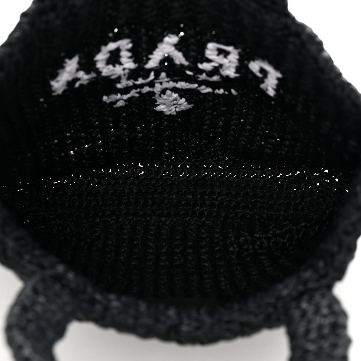Yarn Raffia Effect Crochet Small Logo Tote Black