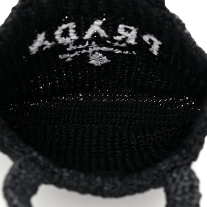 Prada Yarn Raffia Effect Crochet Small Logo Tote Black 5 of 10