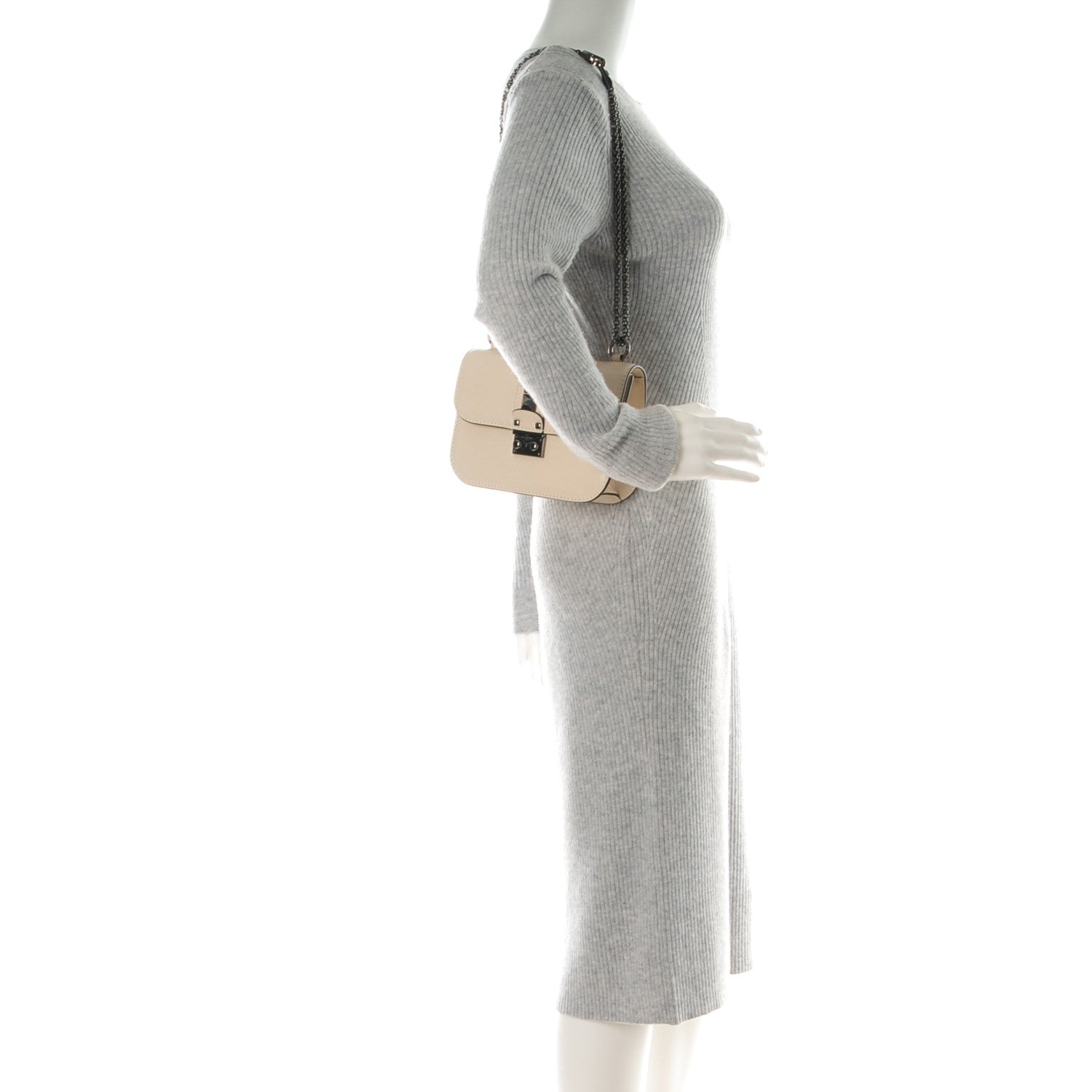 Valentino Garavani Craquele Calfskin Small Glam Lock Rockstud Flap Light Ivory 2 of 8