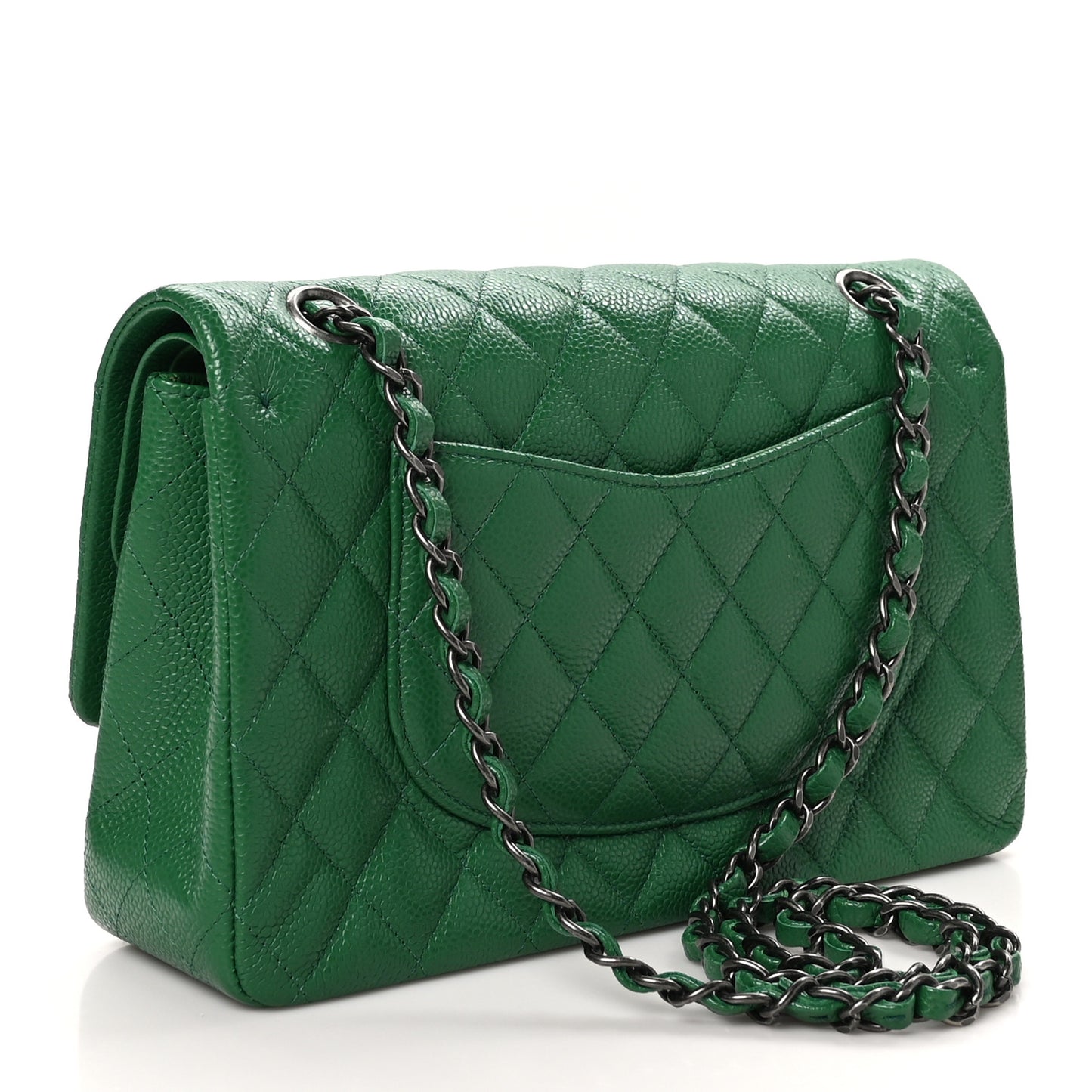 Caviar Quilted Medium Double Flap Green