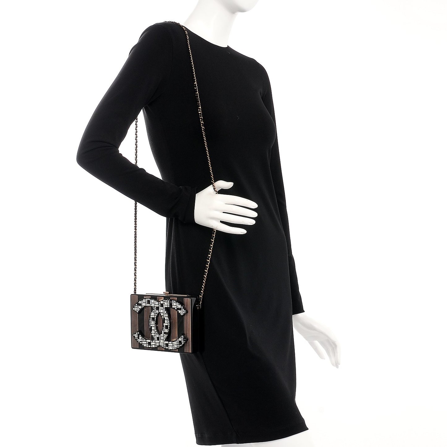 Plexiglass Crystal CC Minaudiere Clutch Black Copper