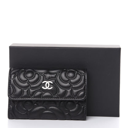 Chanel Goatskin Camellia Embossed Flap Card Holder Wallet Black 7 of 12