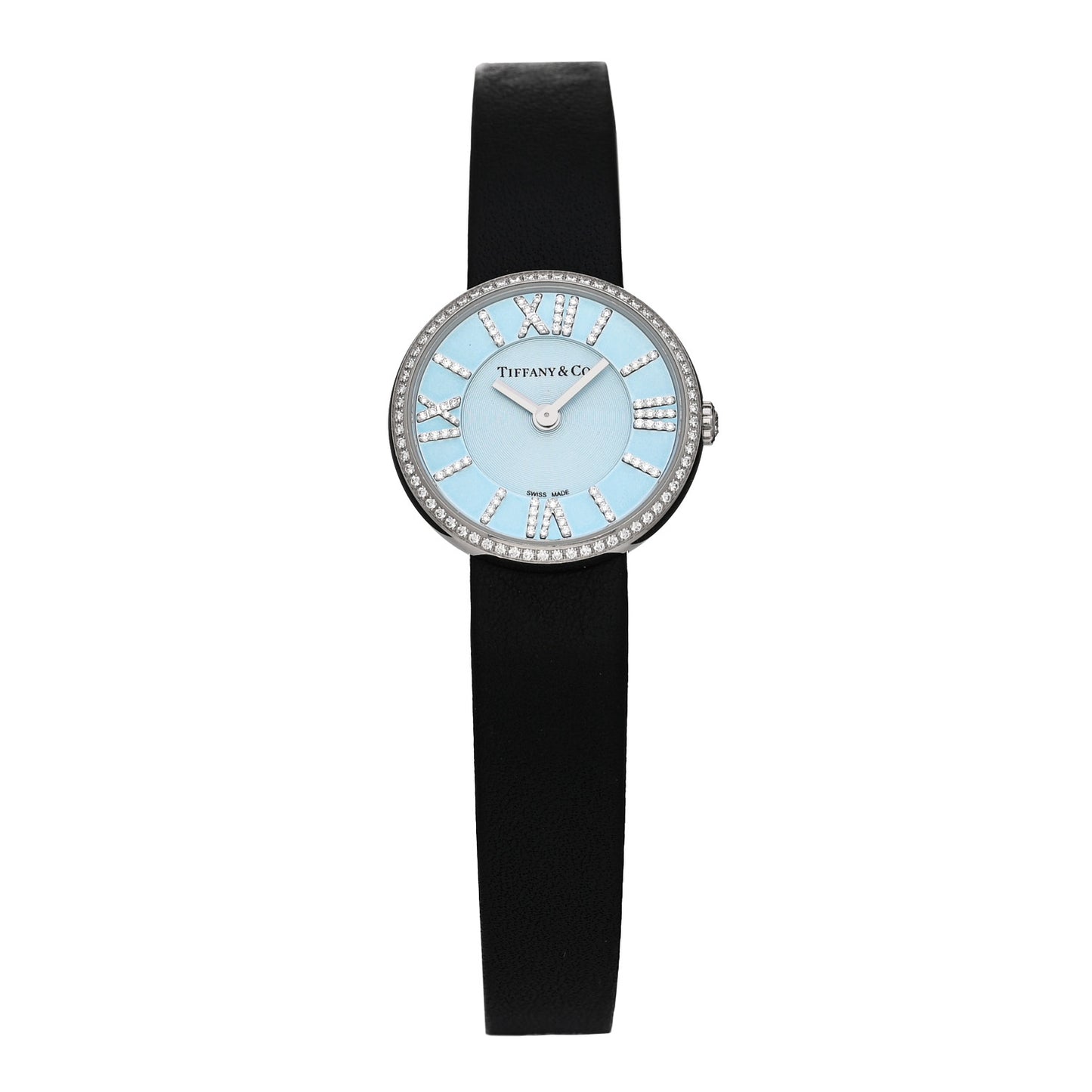 Stainless Steel Calfskin Diamond Bezel 24mm Atlas 2-Hand Quartz Watch Tiffany Blue