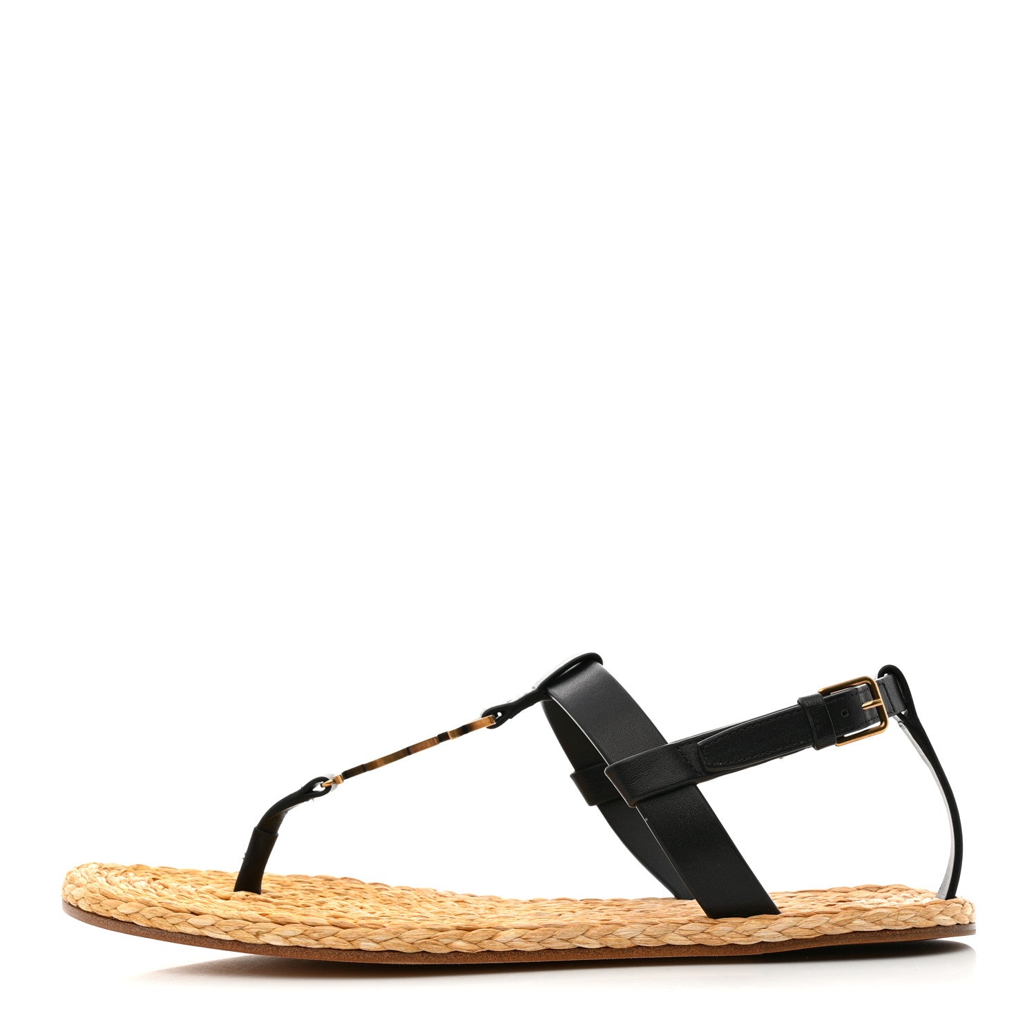 Saint Laurent Calfskin Raffia Cassandra Monogram Sandals 38.5 Maine Light Bronze Black 1 of 9