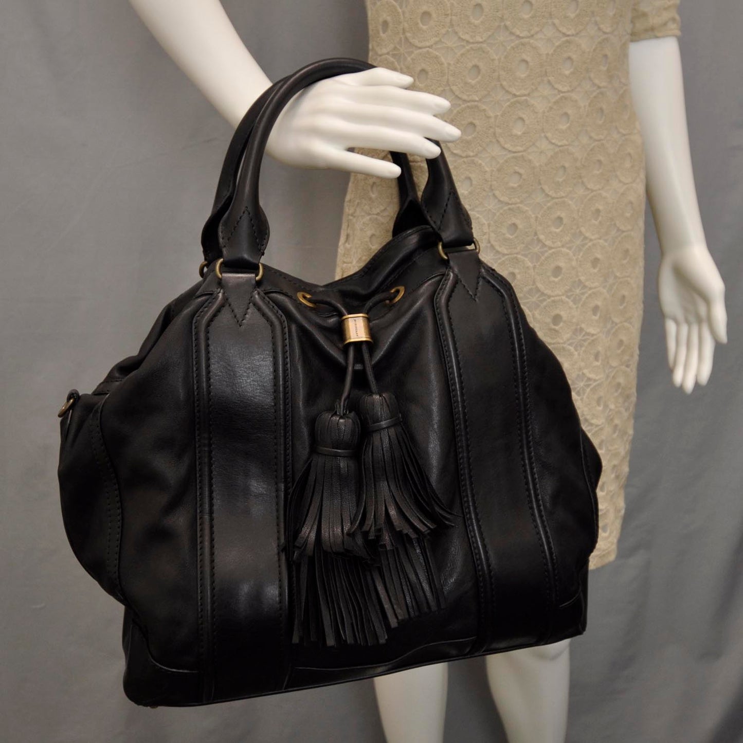 Leather Large Collins Tote Black