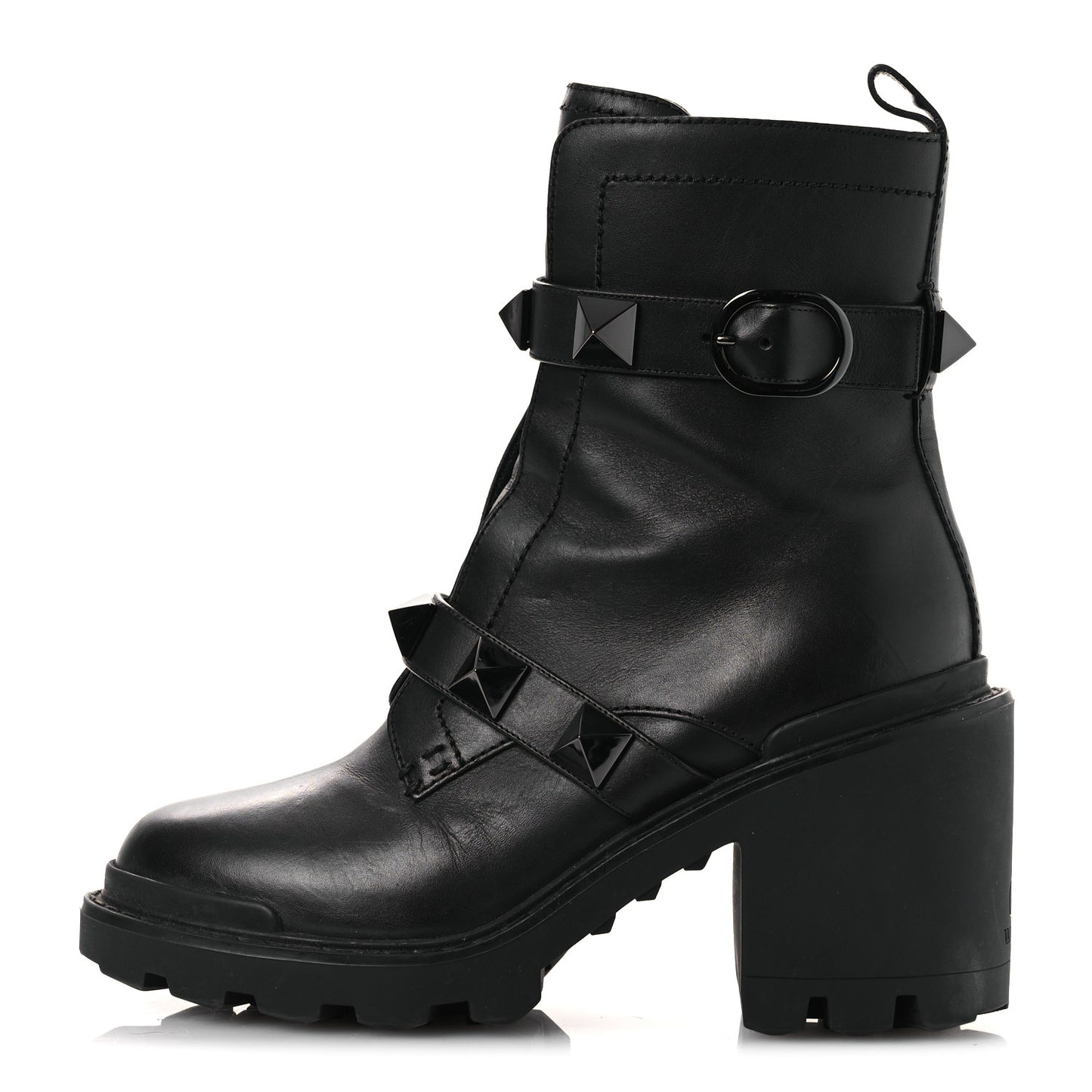 Calfskin Tonal Roman Stud Combat Boots 39 Black