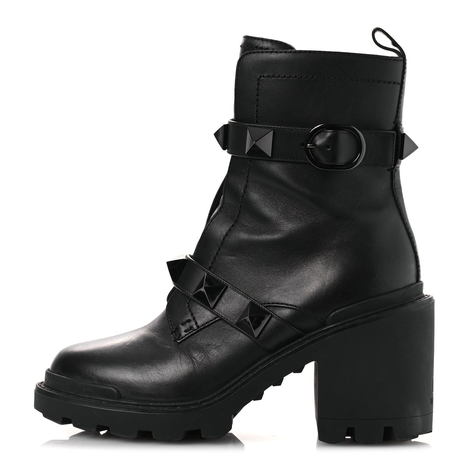Valentino Garavani Calfskin Tonal Roman Stud Combat Boots 39 Black 1 of 13