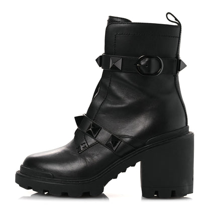 Valentino Garavani Calfskin Tonal Roman Stud Combat Boots 39 Black 1 of 13