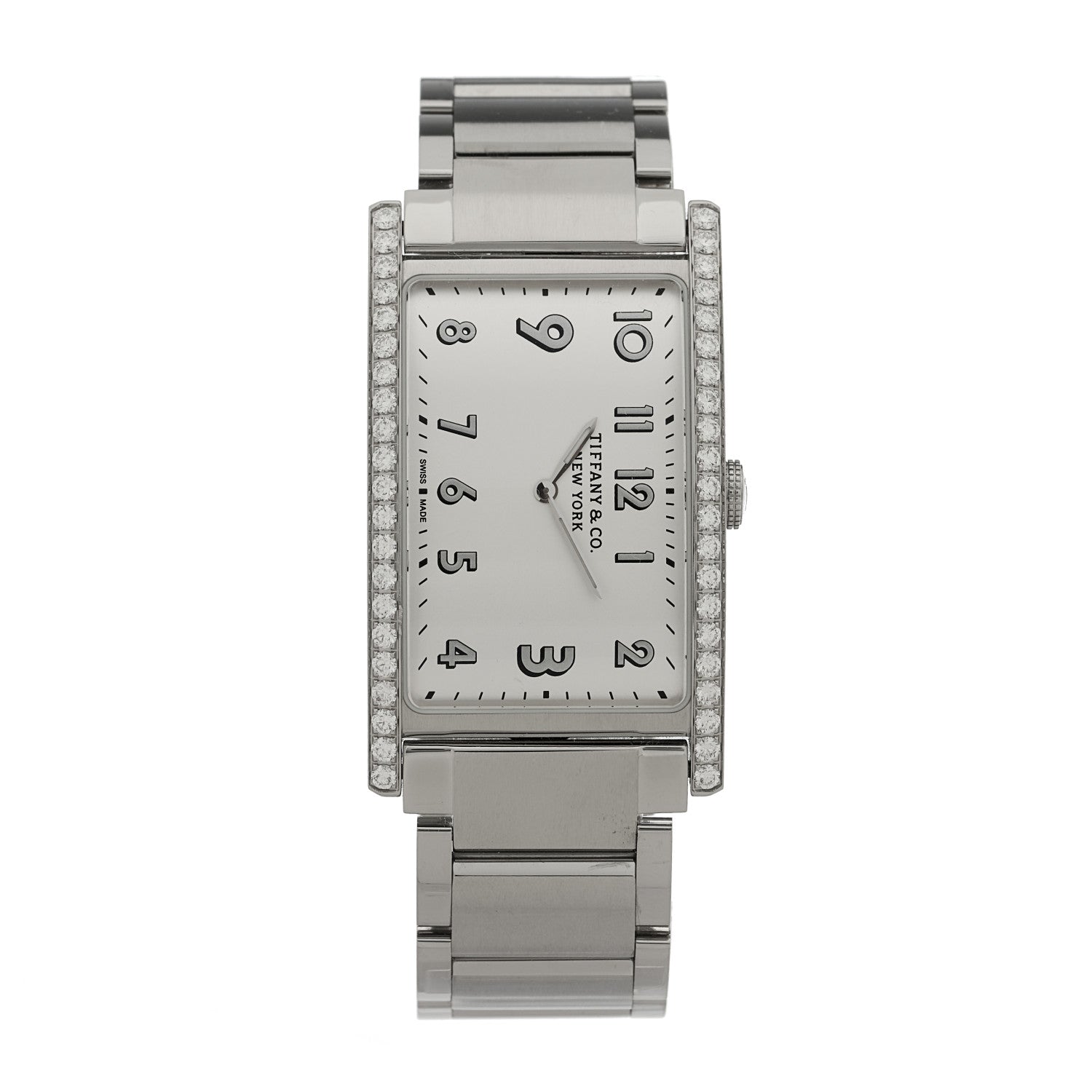 Tiffany Stainless Steel Diamond Bezel 25mm East West Quartz Watch White 1 of 4