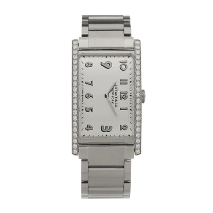 Tiffany Stainless Steel Diamond Bezel 25mm East West Quartz Watch White 1 of 4