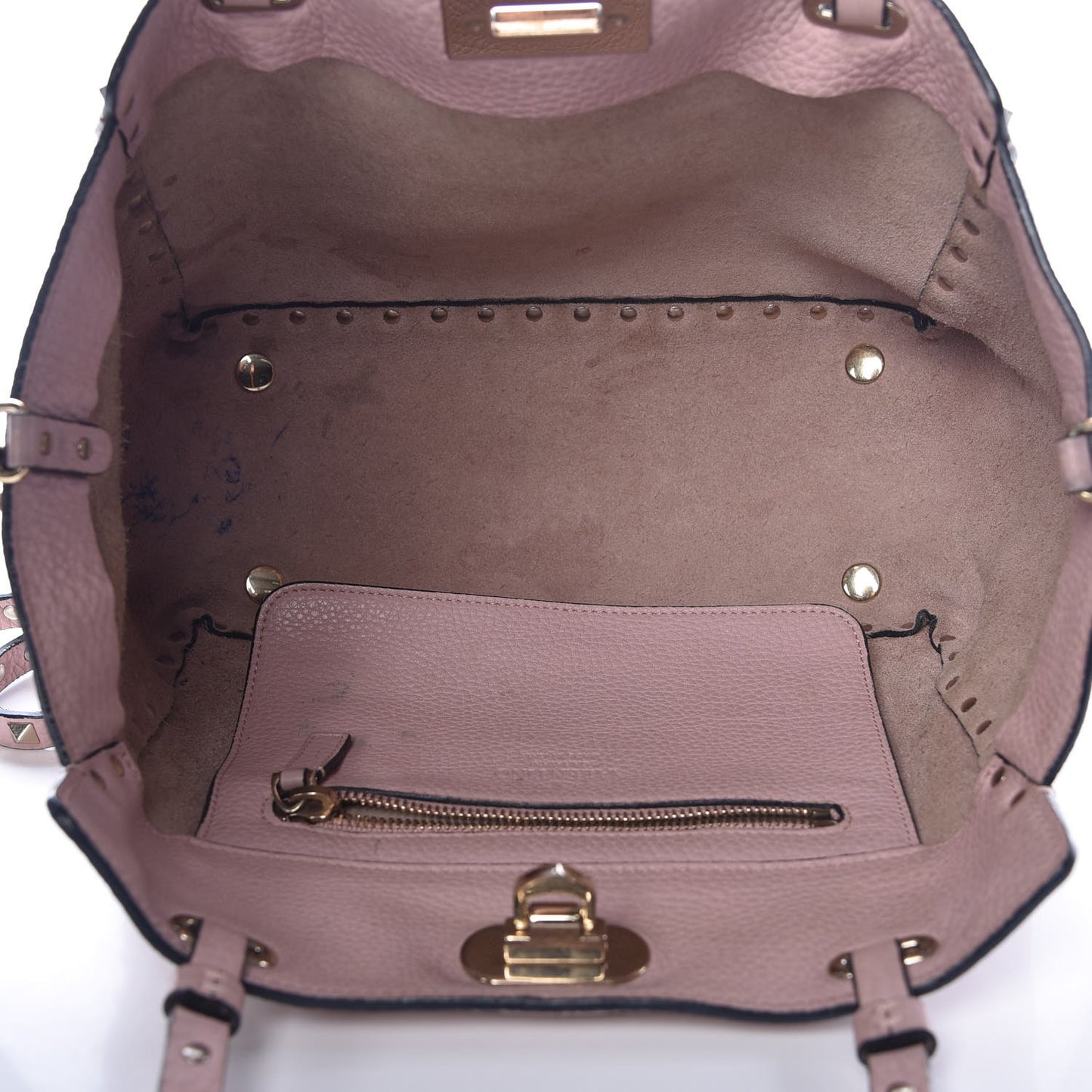 Grained Calfskin Small Rockstud Tote Water Rose