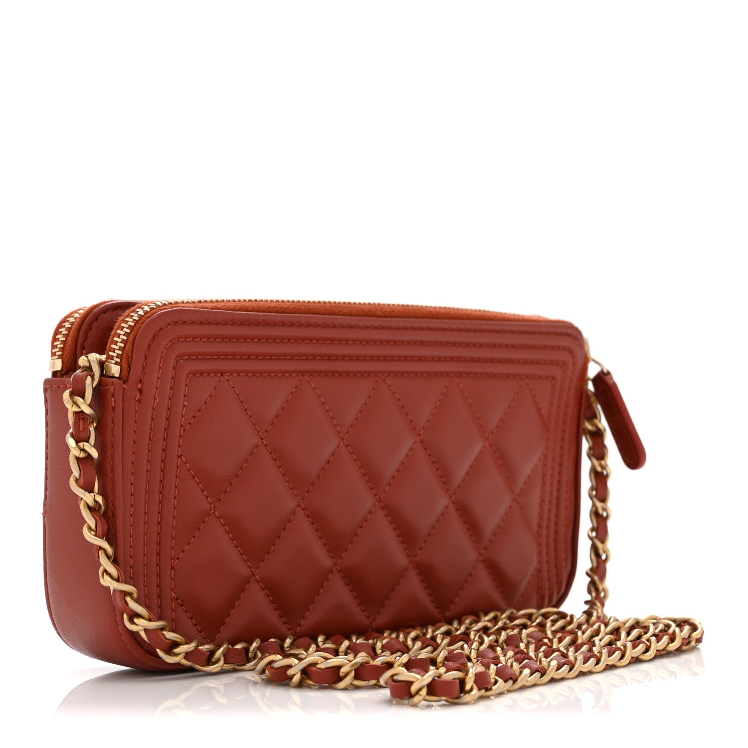 Chanel Lambskin Quilted Small Boy Clutch With Chain Orange 3 of 13
