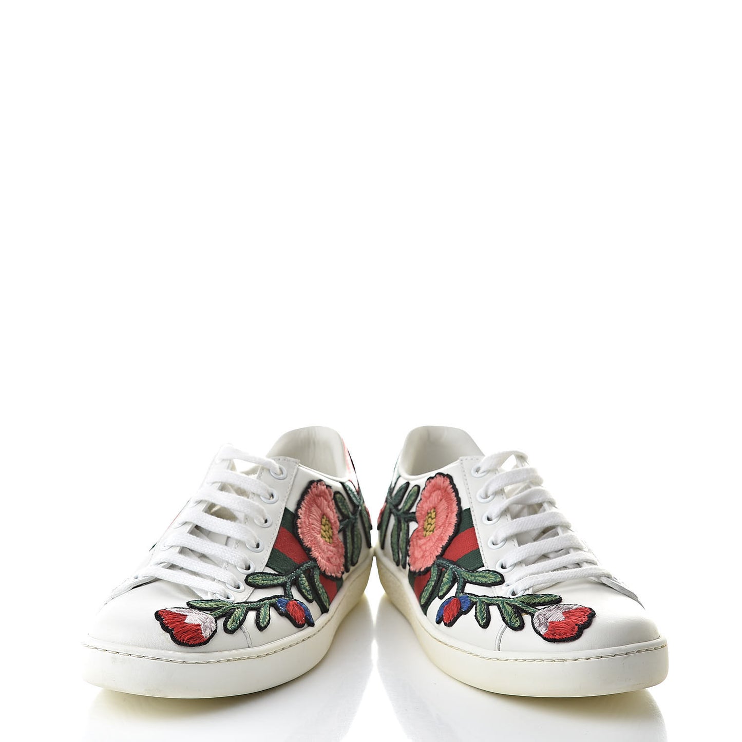 Calfskin Web Floral Embroidered Womens Ace Sneakers 35.5 White