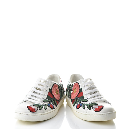 Gucci Calfskin Web Floral Embroidered Womens Ace Sneakers 35.5 White 6 of 11