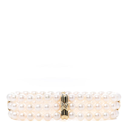Tiffany 18K Yellow Gold Akoya Pearl Signature X Triple Strand Bracelet 3 of 6