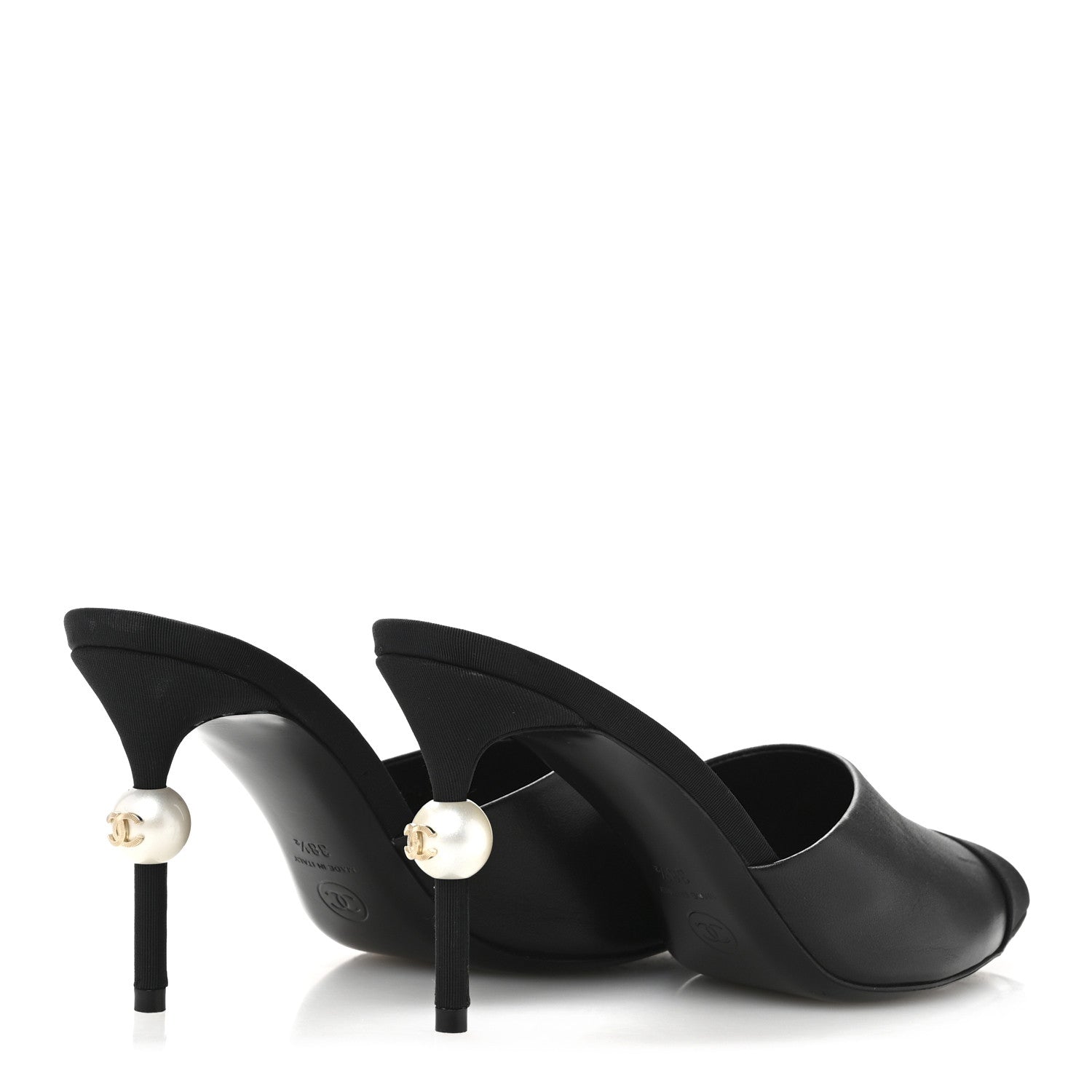 Chanel Goatskin Grosgrain Cap Toe Pearl Mule 38.5 Black 5 of 11
