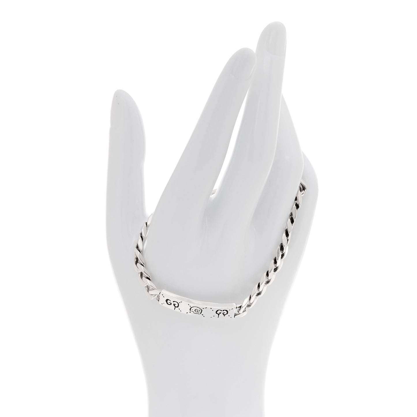 Sterling Silver GucciGhost Hamlet Skull ID Chain Bracelet