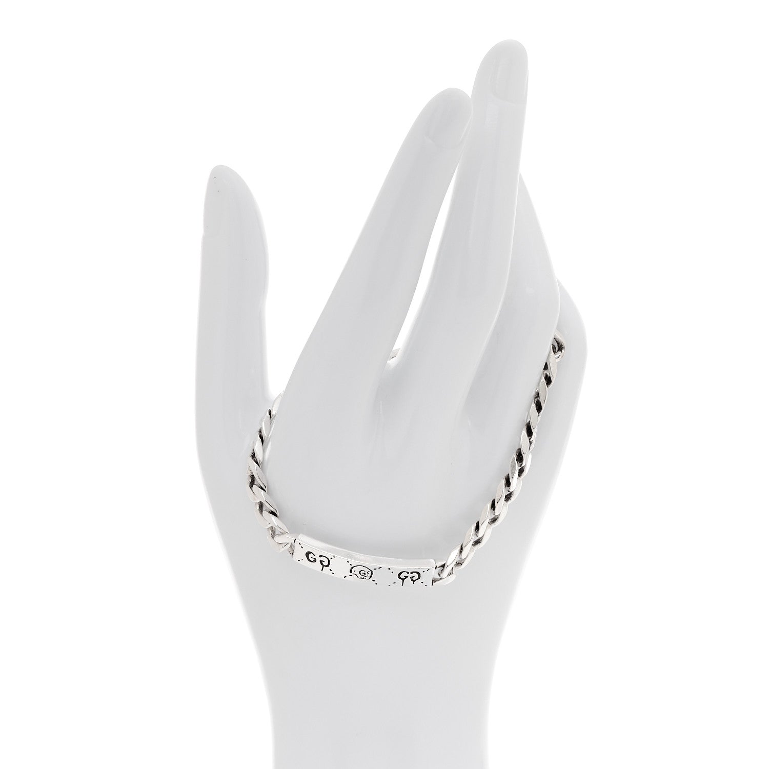 Gucci Sterling Silver GucciGhost Hamlet Skull ID Chain Bracelet 2 of 5